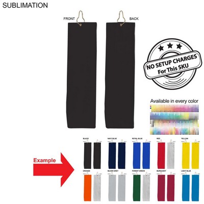 Colored Velour Terry Cotton Blend Golf Towel, Trifold Grommet and Hook, Finished Size (5"x18")