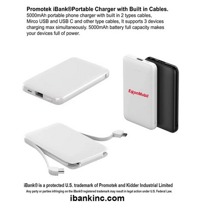 iBank ® Portable Power Bank with Built-in Cables 5000 mAh