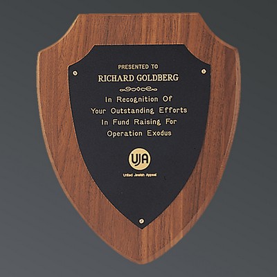 Genuine American Walnut Shield with Black Brass Plate, Medium (7-1/4"x9")