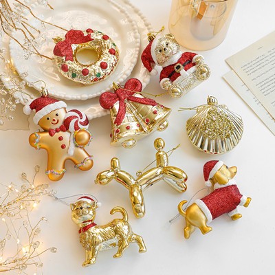 Glitter Plastic Hanging Ornament Cartoon Style Christmas Tree and Window Decoration