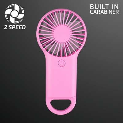 Pastel Pink Deluxe Mini Fan, Carabiner Clasp, Non-Light Up - BLANK