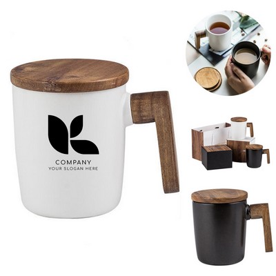 12oz Wood Handled Mug With Coaster Lid