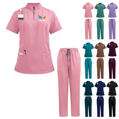 4-Way Stretch Mandarin Collar Scrub Set