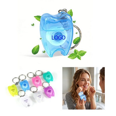 Tooth-Shaped Dental Floss Keychain with 393.7" Mint Floss