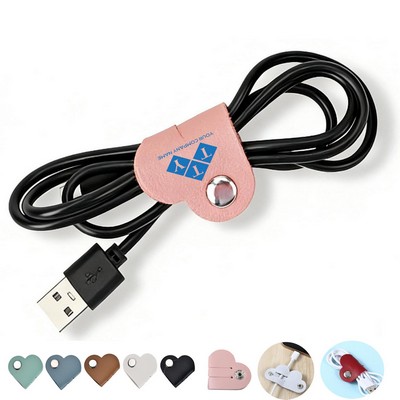 Heart Shape PU Leather Cable Organizer Wrap