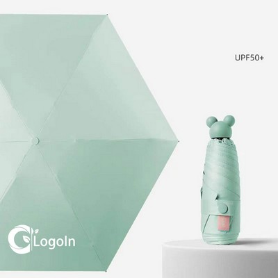 Travel Essentials Mini Umbrella with Bear Handle UV Sun Protection Lightweight