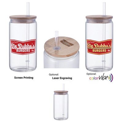 18 Oz. Glass Tumbler with Straw and Bamboo Lid