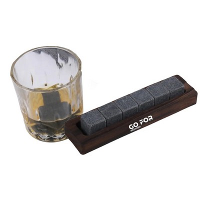 6 Pieces Wooden Box Granite Ice Cubes Stones