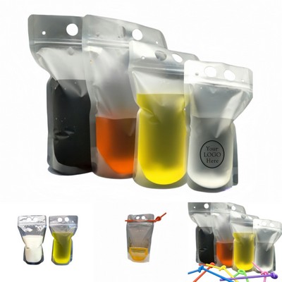 8.45 Oz. Reclosable Zippered Drink Pouches with Straw
