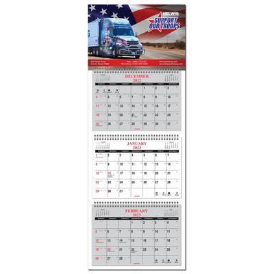 Three Month in View Four Panel Wall Calendar - Full color