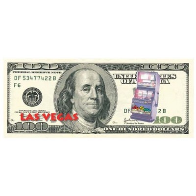 Vegas Slot Machine on $100 Bill Maxi Magnet (3 Square Inch)