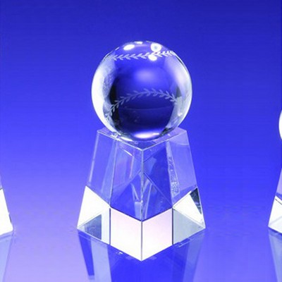 6 1/2" Crystal Award-Baseball w/ Tall Base