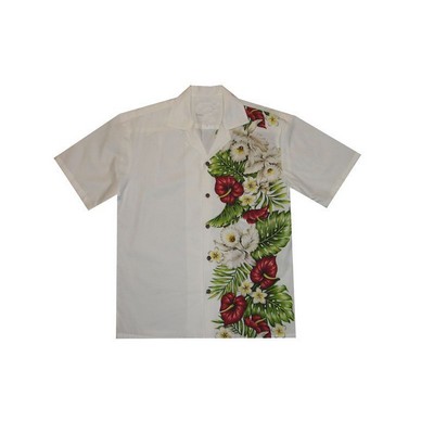Hawaiian Vertical Print Shirt (S - 3XL) - 100% Cotton Poplin Tropical Flowers w/ Coconut Buttons