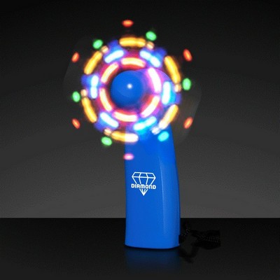 Light Up Promotional Mini Fans with Blue Handles - PRINTED