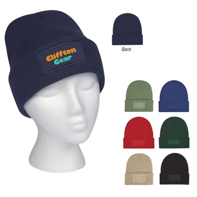 Patch Rpet Knit Beanie With Cuff