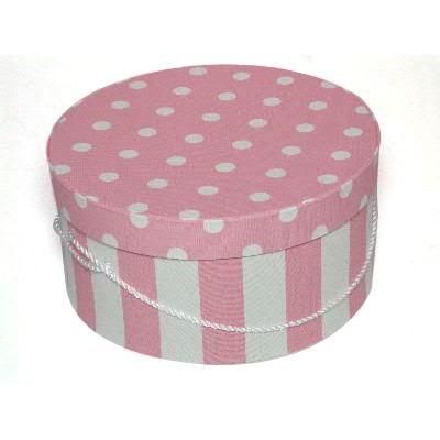 Pink Dot & White Stripe Hat Box (14 3/4"x7 1/2")