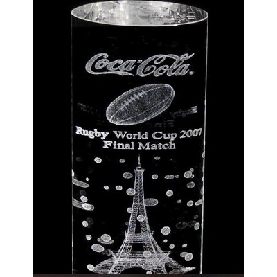 Custom Crystal Image in Cylinder Pillar Award w/3D Logo/Text (6")