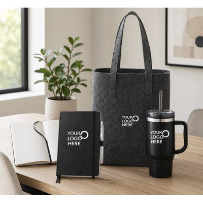 Eco Friendly Set with Felt Shopper Tote, Journal and Tumbler