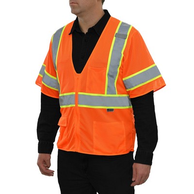 Reflective Apparel™ Hi-Vis Mesh Zip Economy Safety Vest Fluorescent Red-Orange
