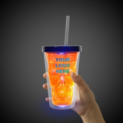 Neon Orange LED Skull Cup (Pad Print)