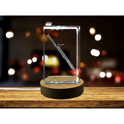 Bassoon 3D Engraved Crystal Trophy w/LED Base Light
