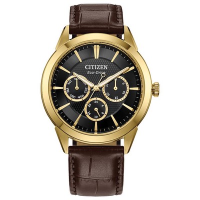 Citizen Watch Men's Rolan Leather Strap Watch, Black Dial