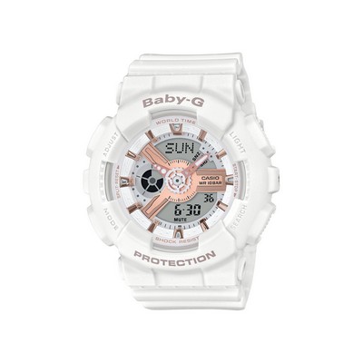 Casio Ladies Baby-G Analog/Digital White Band Watch Rose Gold