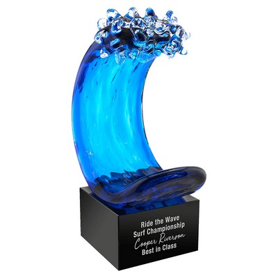 Blue Wave Art Glass, 8 1/2"H