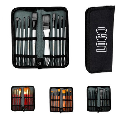 Nylon Bristle Paint Brush Set with Carrying Case