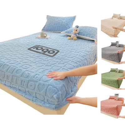 3 Piece Washable Velvet Fitted Bed Set