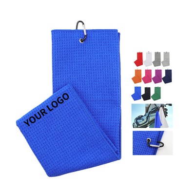 Microfiber Waffle Weave Golf Towel With Carabiner Hook