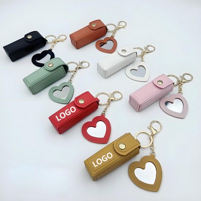Leather Lipstick Holder With Heart-Shaped Mirror