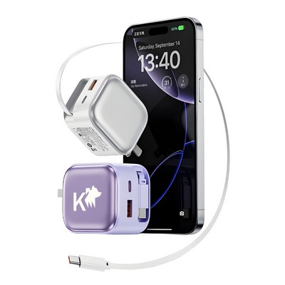 35W Retractable USB C Charger,3" 1 Fast Charging Block With Build-in Cable