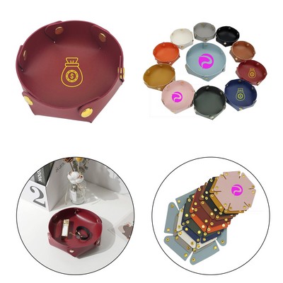 Round Jewelry Tray PU Leather Dice Holder Tray