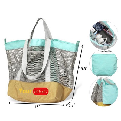 Large Capacity Foldable Nylon Mesh Tote Shopping Bag