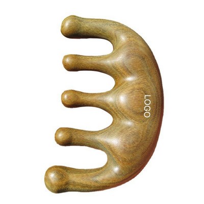 Premium Wholesale Scalp Massage Comb 5-Tooth Hand-Crafted Natural Sandalwood Green & Black
