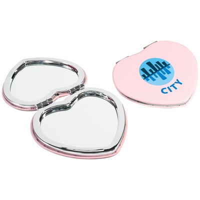 Heart-Shaped Compact PU Leather Cosmetic Mirror