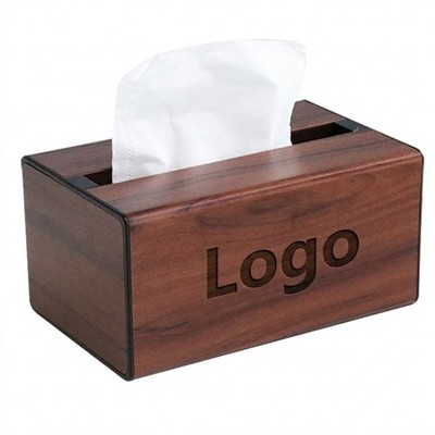 Stainless Steel Tissue Box With Dark Wood Grain Finish