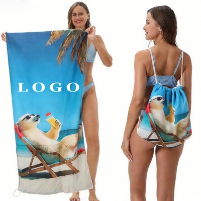 2-in-1 Convertible Beach Towel Drawstring Backpack