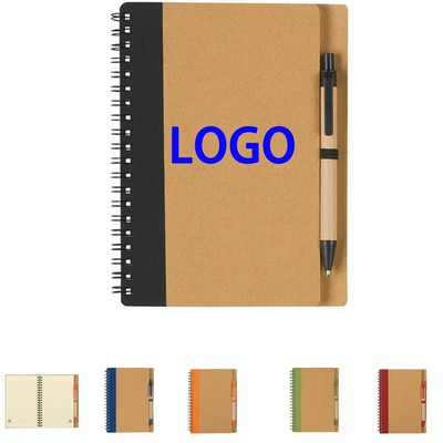 Eco Friendly Kraft Spiral Notebook And Pen Set