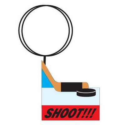 Hockey Puck & Stick Key Chain w/Clear Mirrored Back (4 Square Inch)