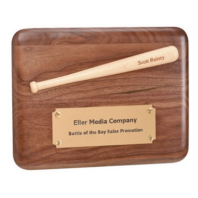HBB10PLP - 9" x 12" Walnut plaque w/ 10" Split Baseball Bat with Custom Imprint on bat