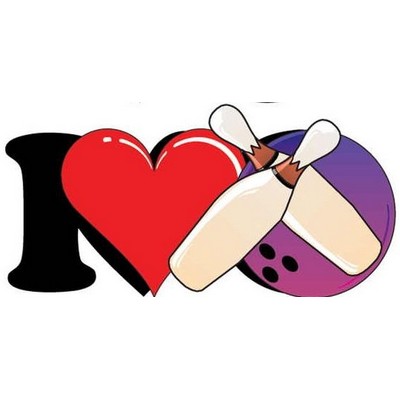 I Love Bowling Promotional Magnet w/ Strip Magnet (6 Square Inch)