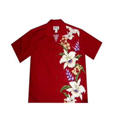 Hawaiian Vertical Print Shirt (S - 3XL) - 100% Cotton Poplin Tropical Flowers w/ Coconut Buttons