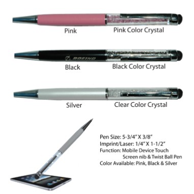 Crystal Capacitance Pen - Black with Silver Trim (ENGRAVED)