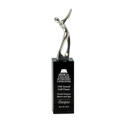 8 1/2" Silver Metal Golf Figure on Black Crystal Pedestal
