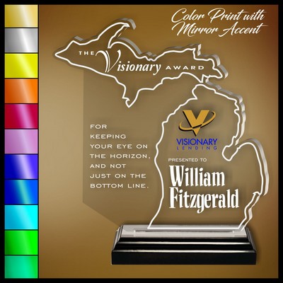 7" Michigan Clear Acrylic Award with Color Print and Mirror Accent