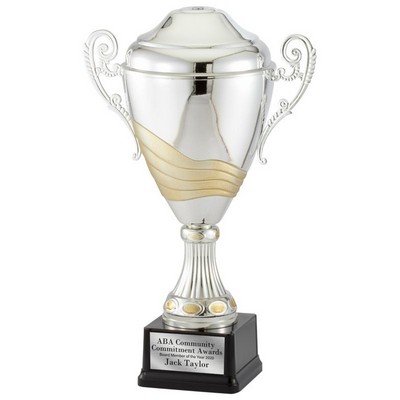 15 ½" Italian Two-Tone Silver & Gold Trophy Cup w/Black Base