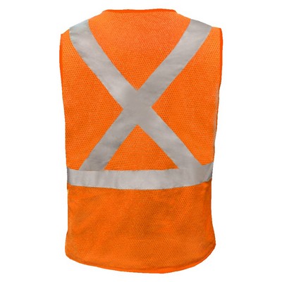 Reflective Apparel™ 5 Point Breakaway X-Back Pocketed Mesh Vest-Fluorescent Red-Orange