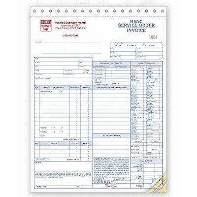 HVAC Service Order/Invoices Forms - 3 Part